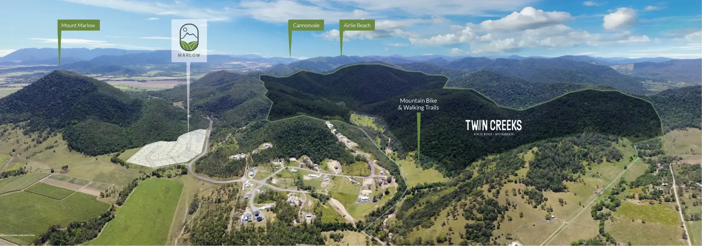Aerial context of Hidden Valley in the Whitsundays